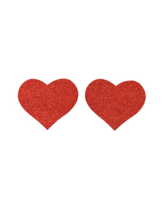 Paire de cache tétons adhésifs coeur pailleté rouge 
